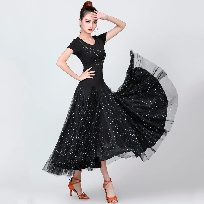 

Sequined skirt Latin Waltz Dance Salsa Tango Rumba Cha Cha Ballroom Dance for lady women Dress dance performance