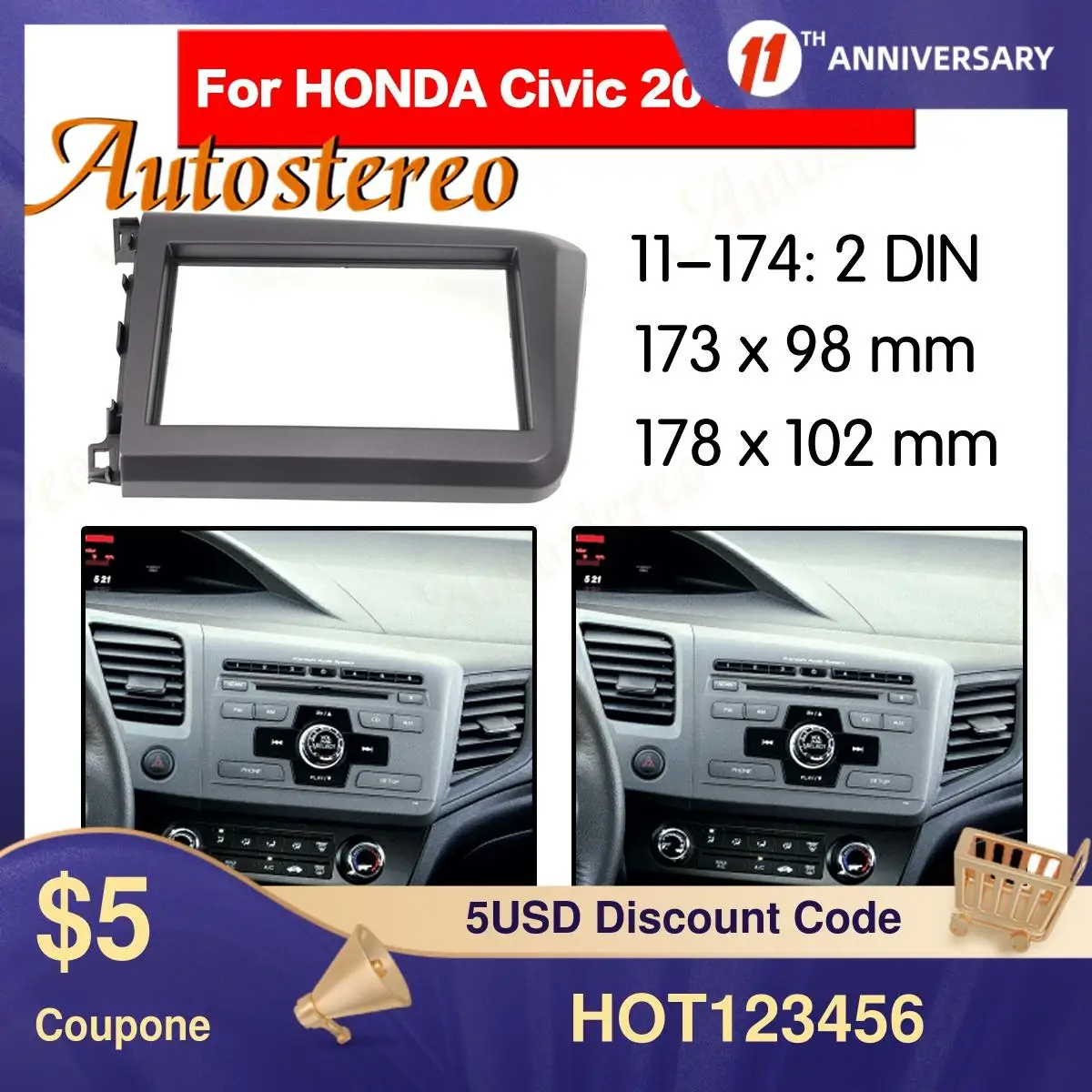 

Car Fascia Dash Kit Panel Frame for 2012 Honda Civic LHD Audio frame Dash Kit Auto Stereo Installation