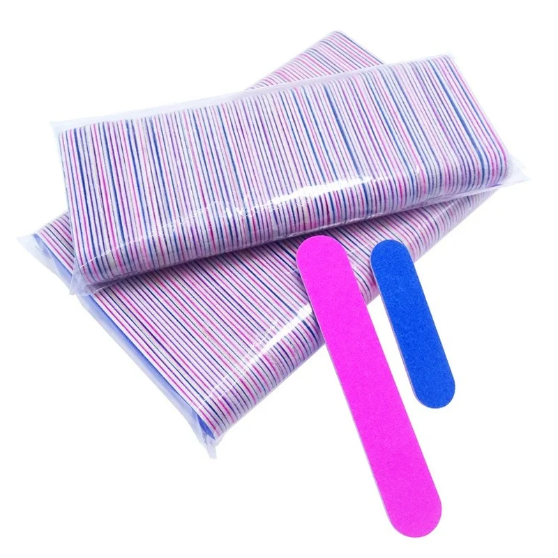 

100Pcs Disposable Mini Wooden Nail File Double side 180 Nail Polish Sanding Buffer Strips Grinding Polishing Manicure Care Tools
