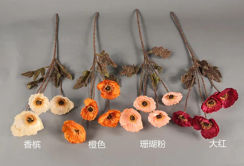 4Heads/Branch Artificial Poppy Flowers Autumn Color Silk flower Diy Wedding Bouquet Fleurs Mariage Decoration Home Decor Poppies