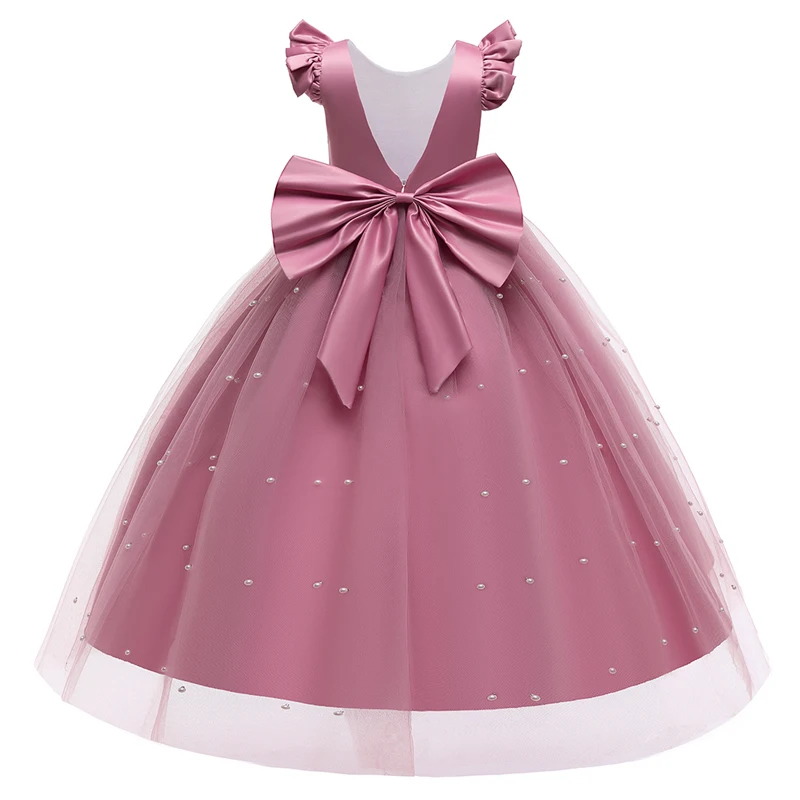 Pageant Kids Long Bridesmaid Dress For Girls Children Costume Prom Princess Dresses Vestido Flower Girl Big Bow Party Gown