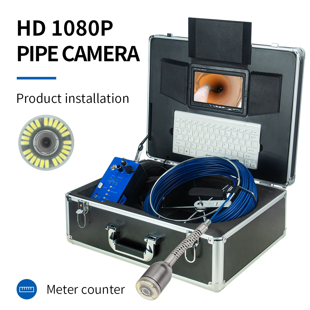 

New 7inch 20M DVR Pipe Sewer Drain Underground Plumbing Inspection Camera Self Level Auto Balance Meter Counter Monitor System