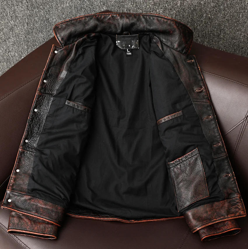 COPERSIAN Vintage Men Leather Jackets Cowhide Motorcycle Genuine Leather Motor Biker Clothing Distressed Leather Coat  Air Force