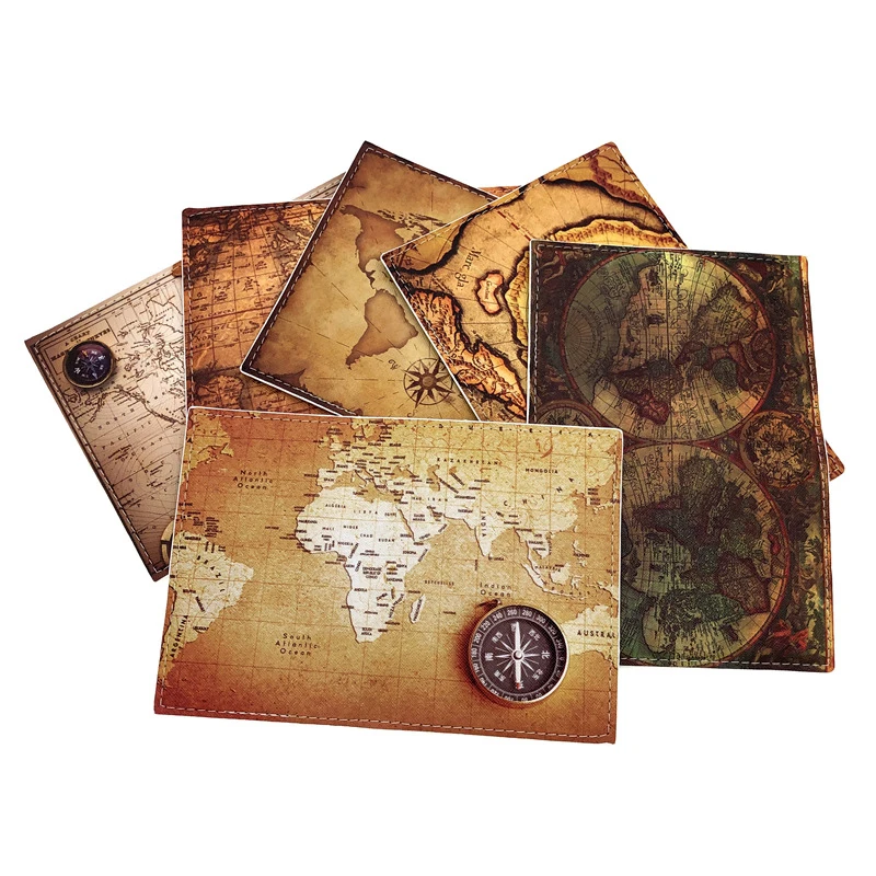 Creative Retro Nautical Map Pattern Passport Holder Men Travel Passport Cover ID Credit Card Holder Women Thin PU Leather Wallet