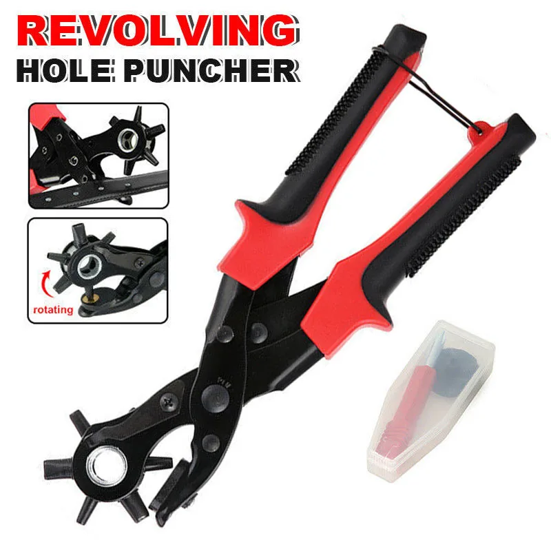 Hand Held Punch Pliers Revolving Leather Strap Watch Belt Hole Making Puncher