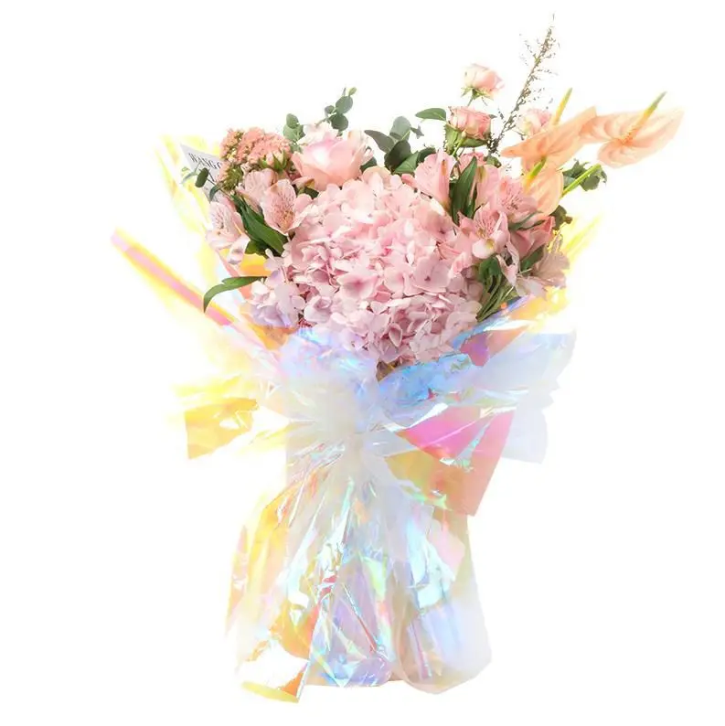 60cm Iridescent Flower Bouquet Wrapping Cellophane Rainbow Film Valentines Day Gift Packaging Birthday Wedding Party Decorations