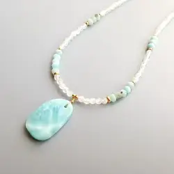 LiiJi Genuine Moonstone Larimar Pendant Charms S925 Sterling Silver Delicated Handmade Necklace