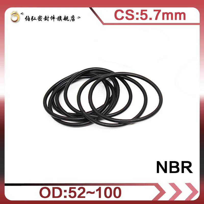 Nitrile Rubber O-Ring 10PC/lot NBR Sealing CS 5.7mm OD52/55/60/65/70/75/80/85/90/95/100mm O-Ring Seal Gasket Ring