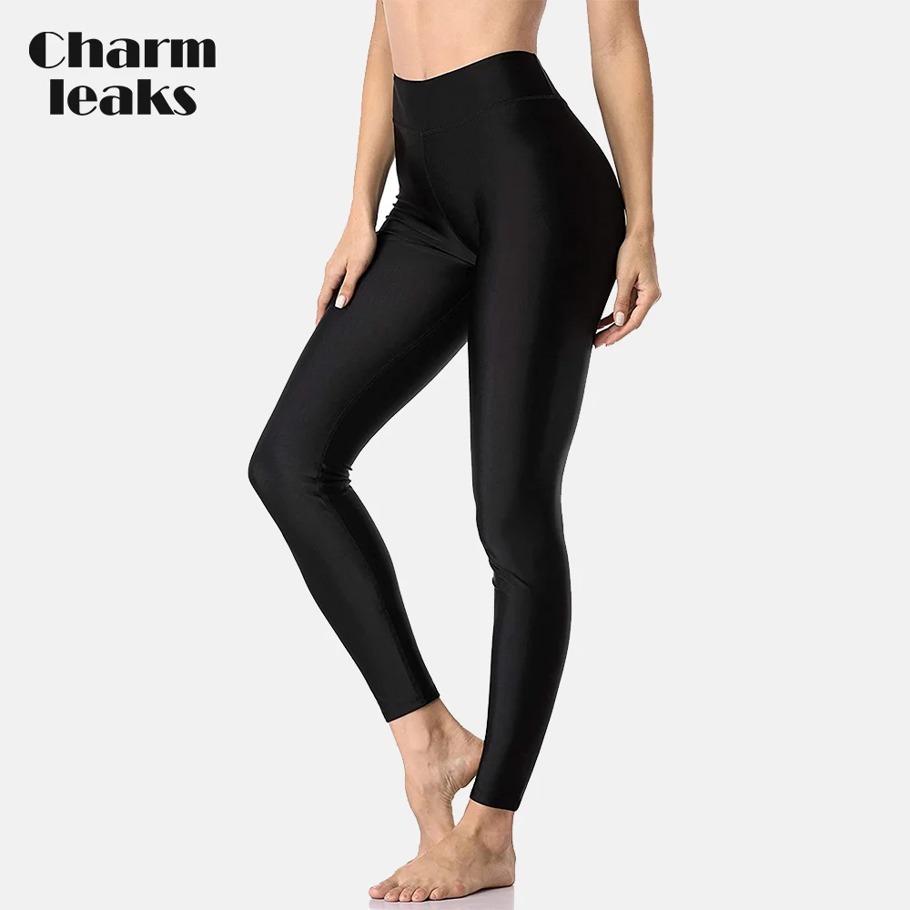 Charmleaks-Calções Longas de Natação Esportiva para Mulheres, Estampa Leopardo, Skinny Swim Pants para Senhoras, Roupa de Banho ao Ar Livre, Leggings