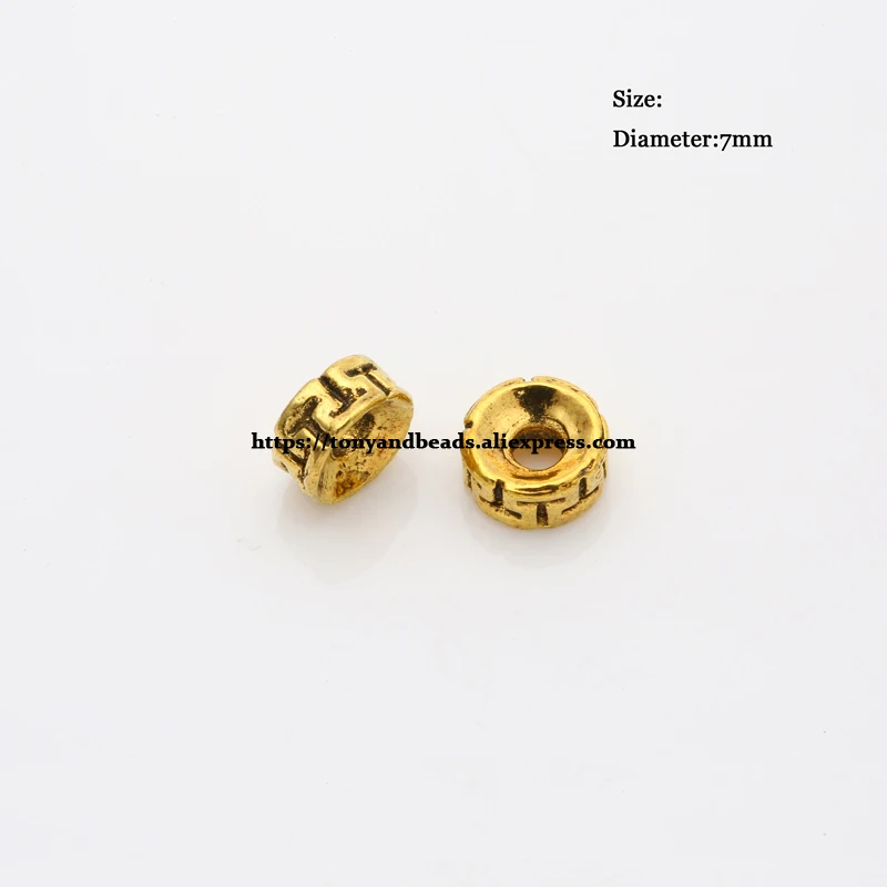 (50 Stück / Los!) Europäischer Spacer-Charm-Verbinder, Crimp-Endperlen aus Legierung in Antikgoldfarbe, geeignet für die Armbandherstellung. – Detail 10