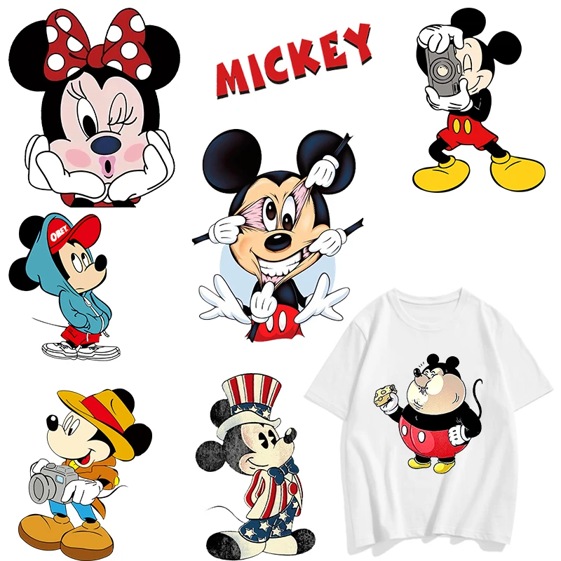 Mickey Mouse Heat Transfer Thermal Stickers for Clothes DIY T-shirt Appliques Iron on Transfer Girl Boy Patches Cute Custom