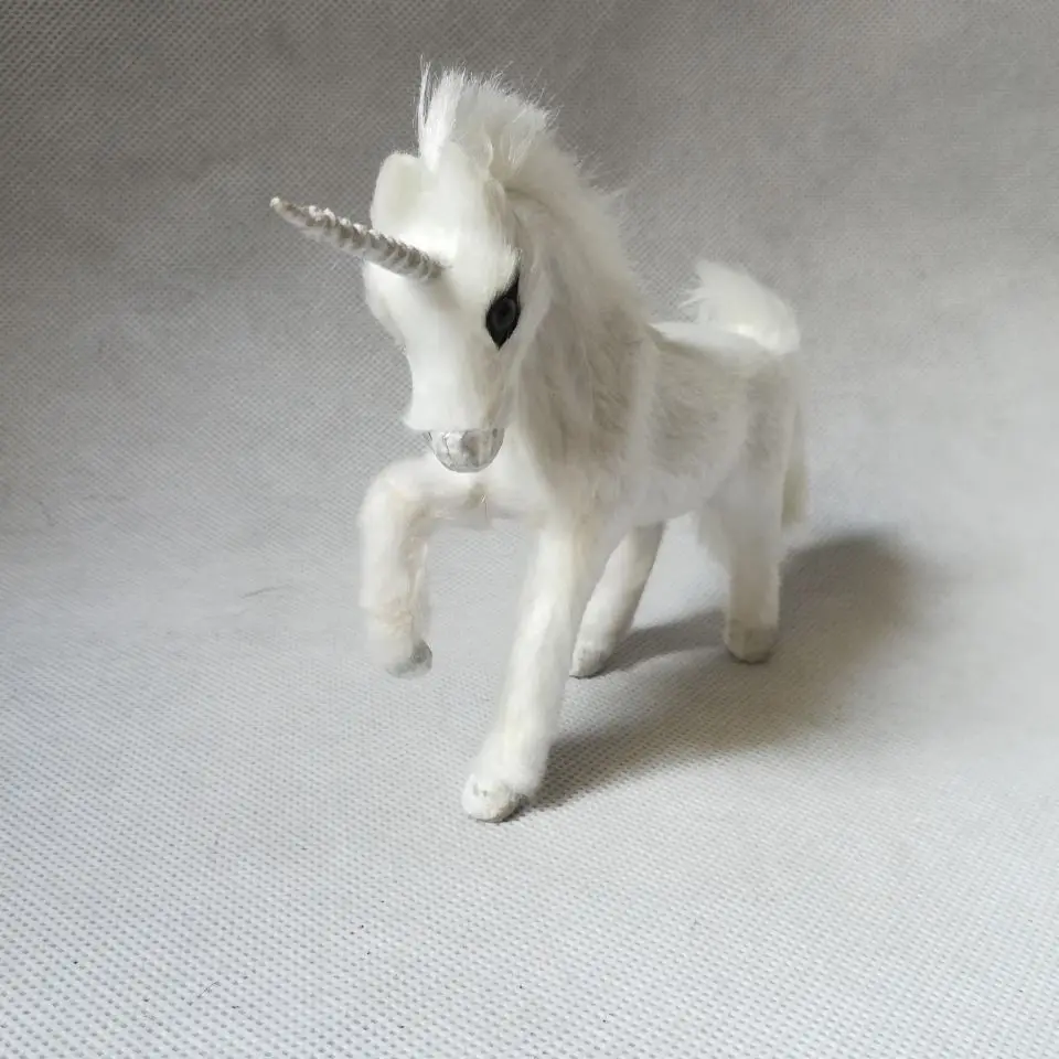 simulation unicorn plastic&furs horse about 15x11cm white unicorn hard model prop.home desk decoration Xmas gift w5049