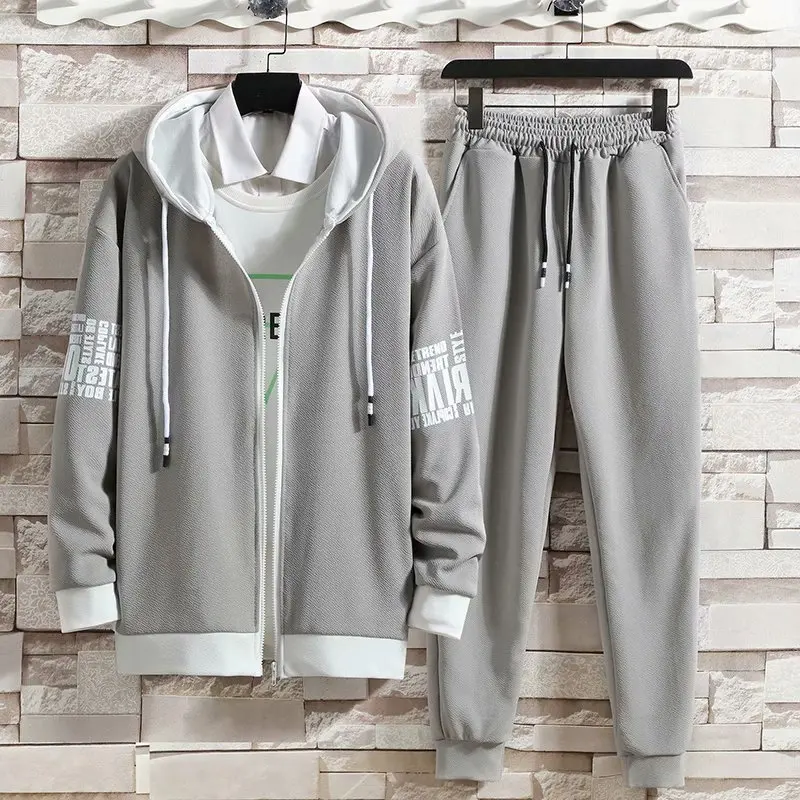 Spring Autumn Men\'s Sets Japan Style Long sleeve Hoodies Coat+ Elastic Waist jogger Casual Pants Fashion Sets Men Clothing Sets