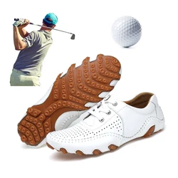 Leather Men Golf Shoes Classic Style Outdoor Golf Training Sneakers Plus Size 38-47 Mens Golf Trainers Leather Shoes Black White