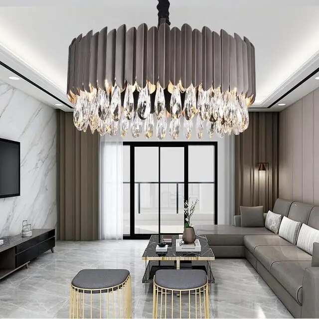 

New modern crystal chandelier luxury gold / black living room hall chandelier round crystal bedroom lamp