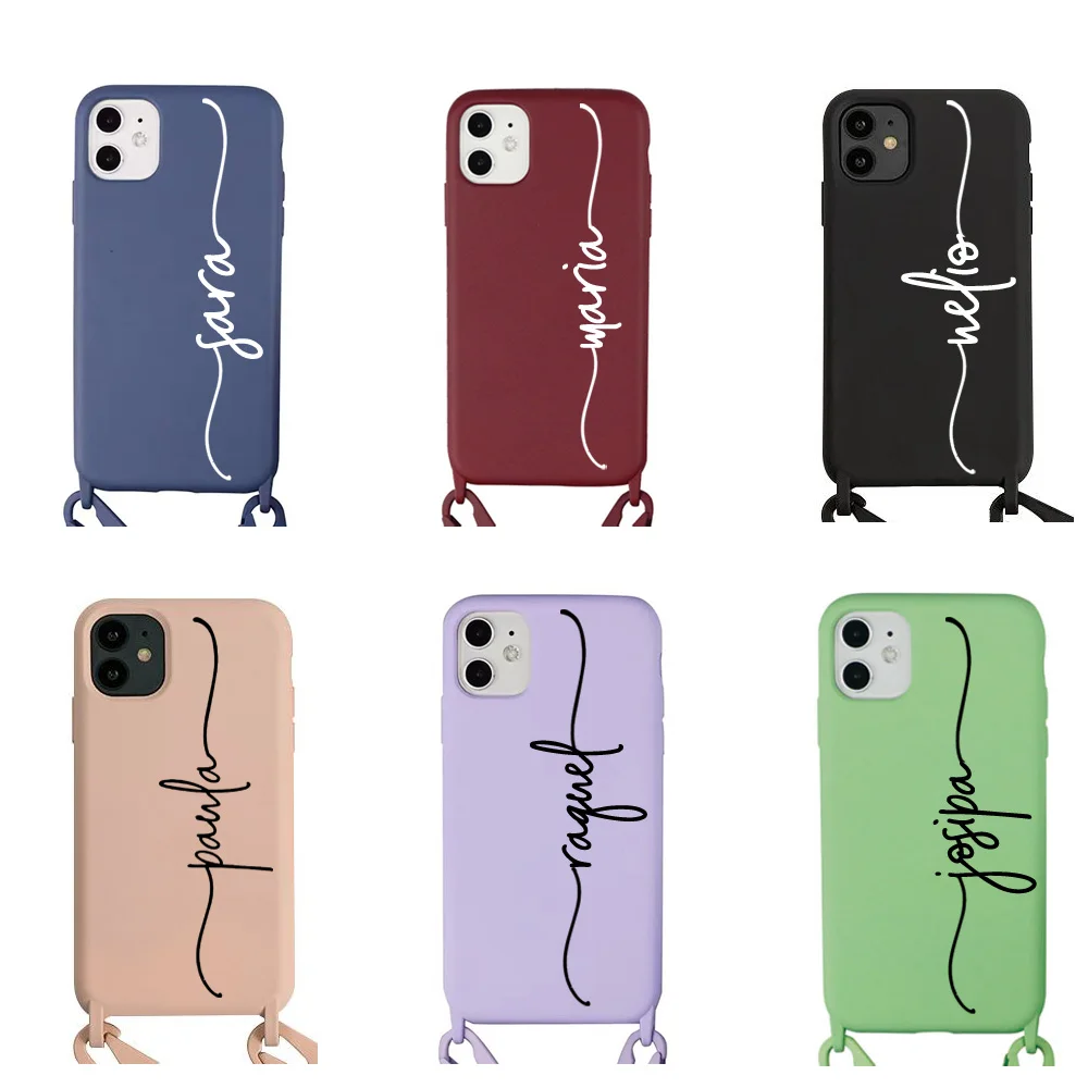 Custom Name Image logo TPU case with Belt for iphone 12/11 Pro Max 7 8 6 6S Plus X XR XSMax phone case Shoulder Strap Soft Cases