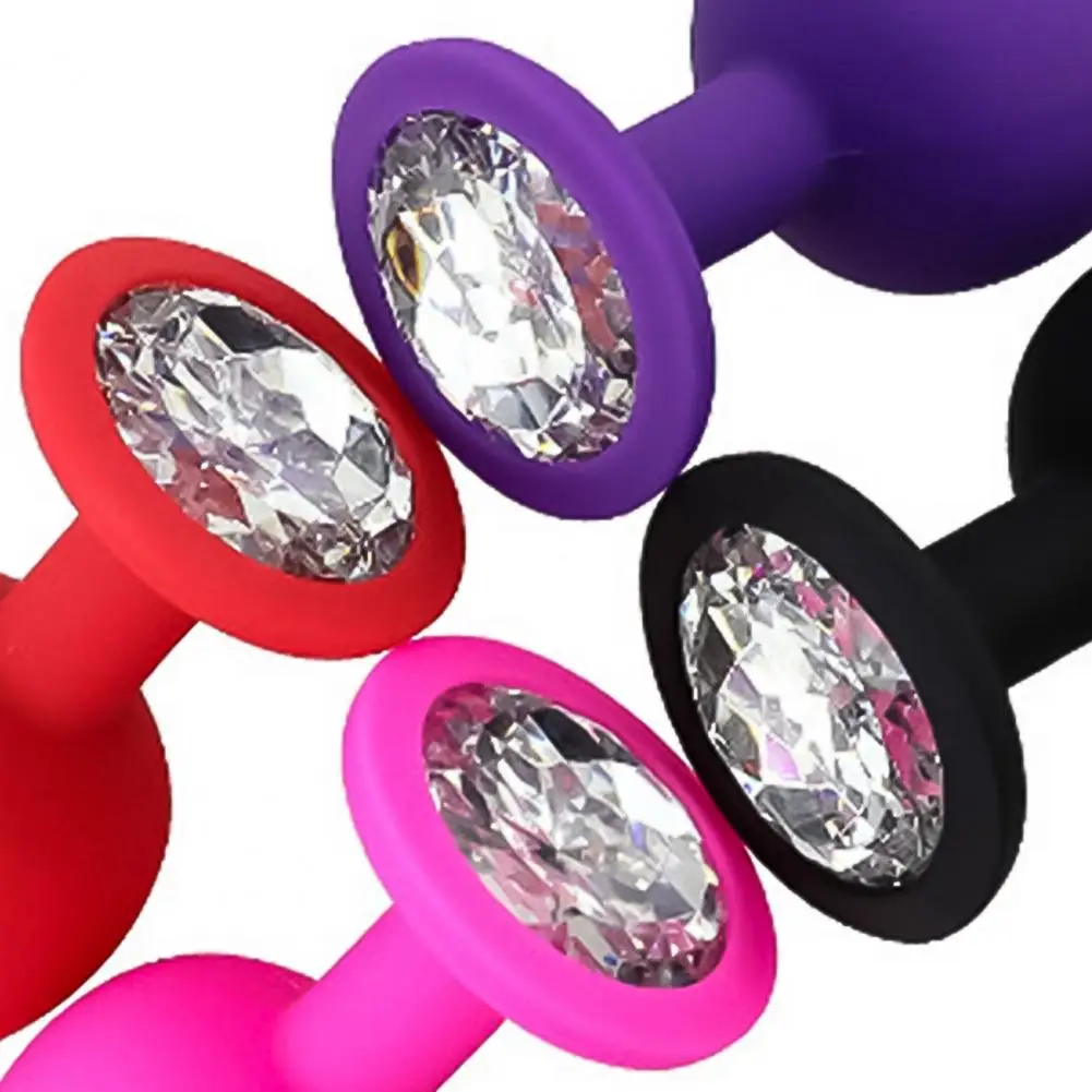 Anal Plug Waterproof Rhinestone Design 3 Colors Anal Plug Sex Toy for Couples