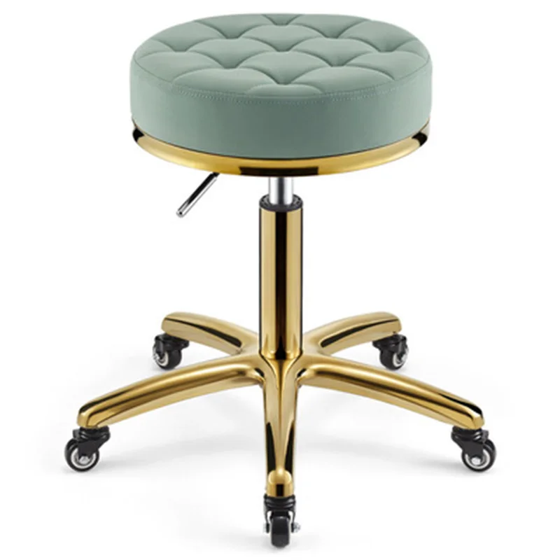 Tabouret Rotatif de Salon de Coiffure, Chaise Ronde Dorée en Acier Inoxydable
