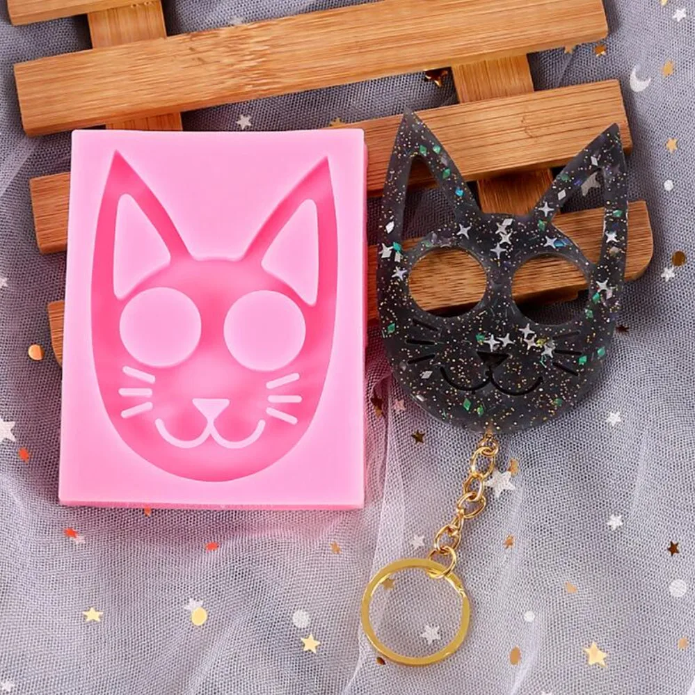 Cat Head Heart Keychain Mold Epoxy Jewellery Silicone Mold For DIY Handmade Keychain Pendant Resin Crafting Mold