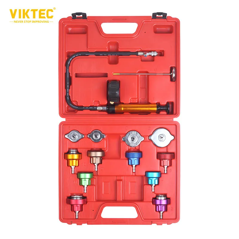 VT01064 14PC Cooling System Leak Tester Universal Car Radiator Pressure Kit Test Gauge Set Tools