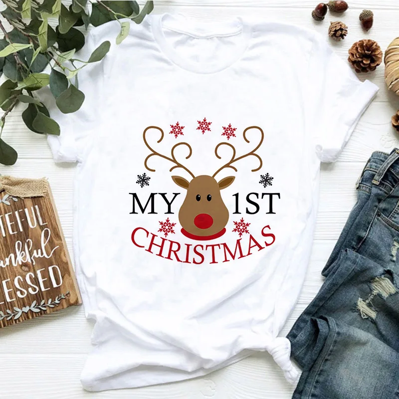 

Kawaii reindeer Harajuku Cartoon T-shirt Women Merry Christmas Graphics Cute Tshirt Streetwear T Shirt Tops Tees Female Clothing