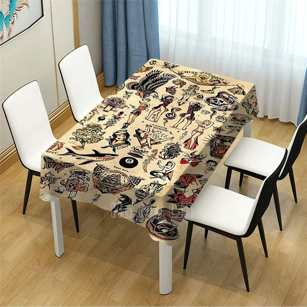 Sailor Jerry Tattoo Flash Design Table Cover For Picnic Kitchen Dining Decor