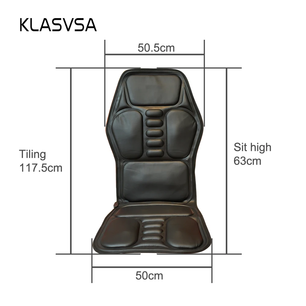 KLASVSA Electric Heating Vibrating Back Massager Chair In Car Home Office Lumbar Neck Mattress Pain Relief LED remote control