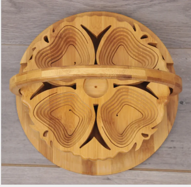 للطي التفاح سلة الخيزران للفاكهة المحمولة للطي سلة التخزين للطي الإبداعية أطباق فاكهه صديقة للبيئة ديكور المنزل #3