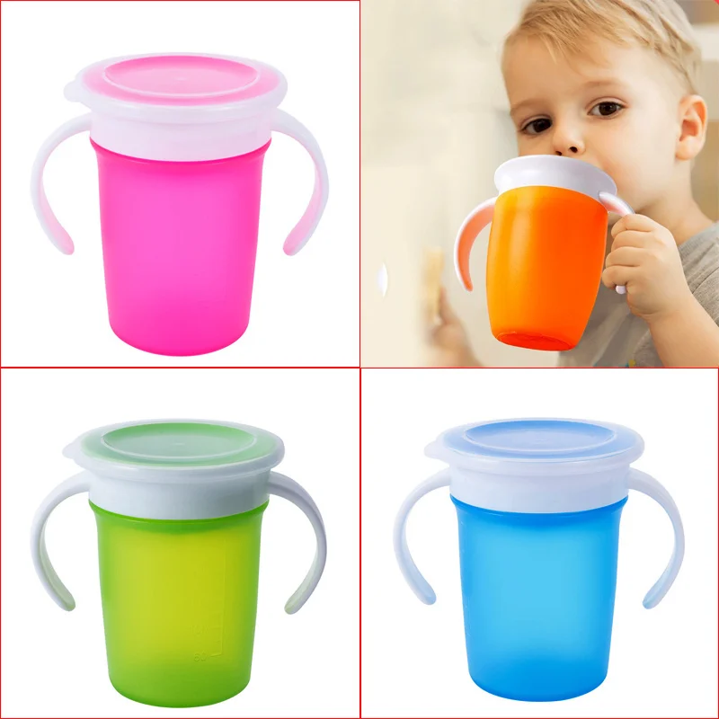 Leakproof 360 Degree Rotated Baby Learning Drinking Cup With Double Handle Flip Lid Kids Water Cups With Lid 220 ml BPA Free