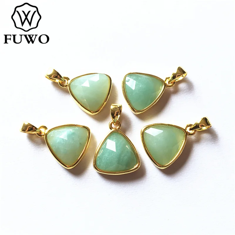 FUWO Wholesale Natural Crystal Triangle Pendant,Golden Plated Anti Tarnish Semi Precious Stone For Jewelry Making 5Pcs/Lot PD288