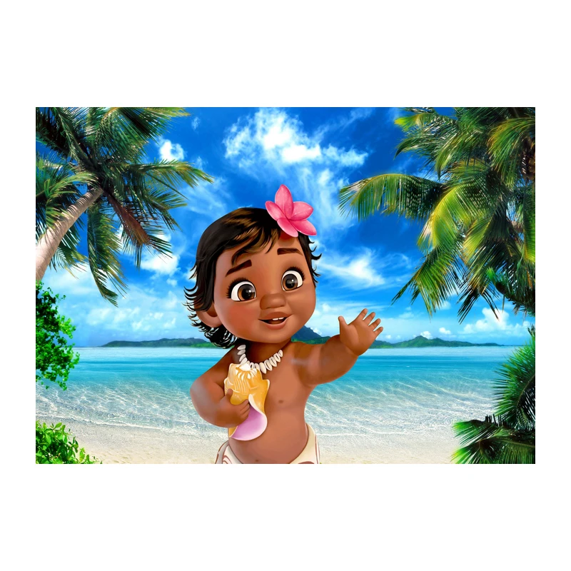 Disney Moana Photo Backdrop Girls Princess Birthday Baby Shower Cartoon Vaiana Photography Backgrounds Party Decors