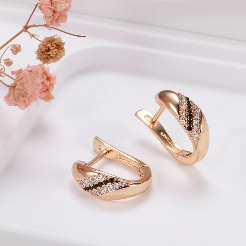 Kinel New 585 Rose Gold Earrings for Women Vintage Bride Natural Black Zircon Earrings Fine Wedding Jewelry Party Crystal Gift