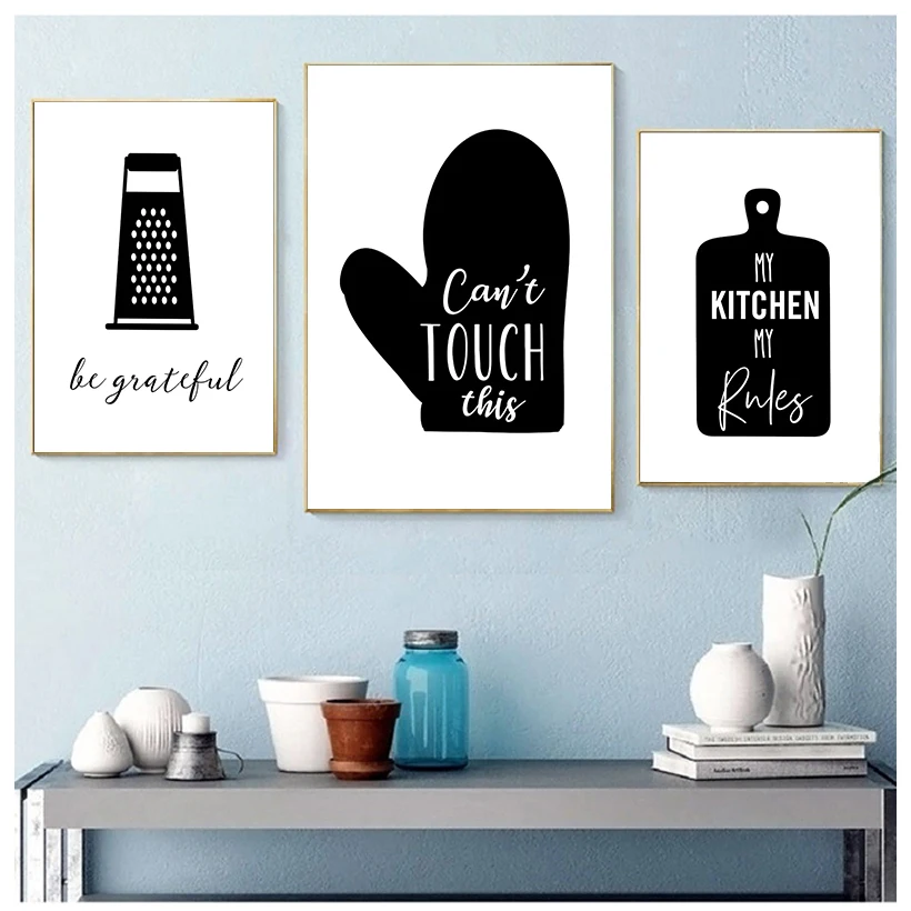 Utensilios de cocina, cuadro sobre lienzo para pared, carteles con citas de cocina e impresiones, imágenes de pared blancas y negras, decoración de cocina