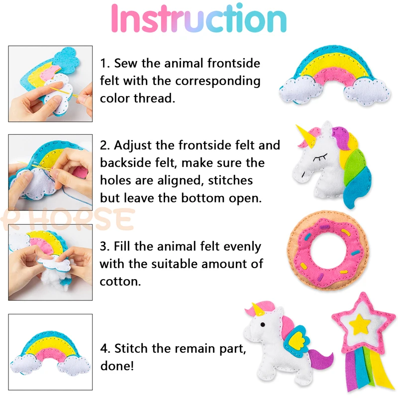 5pcs Unicorn DIY Art Craft Felt Kit for Kids Donut Rainbow Cloud Shooting Star Classroom Handmade Educational Party Making Kits