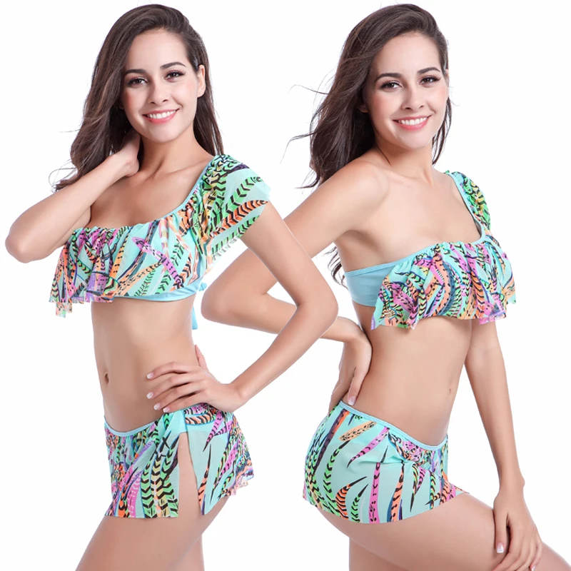 Flounced Crochet Swimwear One Should Split Bikini Set Stretch Mesh Layer Swimsuit Beach Wear Push Up Swimwear