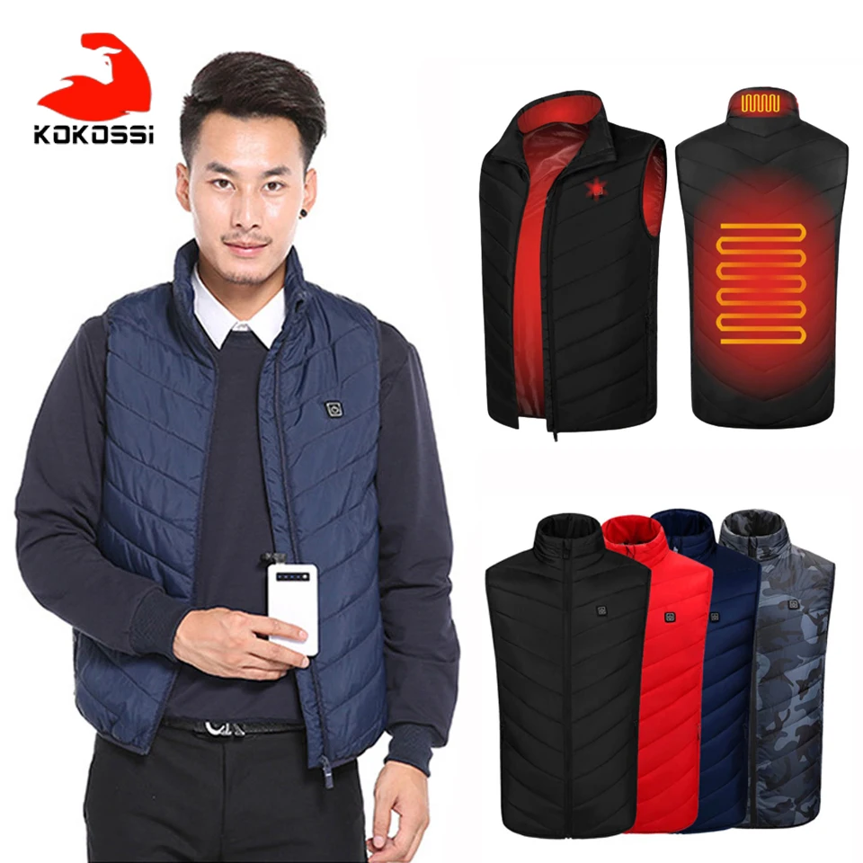 KoKossi 1PCS Heated Vest Men Electric Heating Vest Thermal Warm Clothes Outdoor Fishing Hunting Vest Winter Usb Heated Jacket