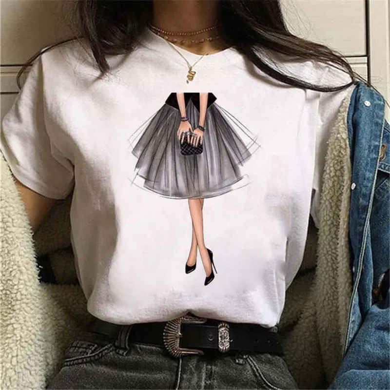 Maycaur Women Casual Short Sleeves T-shirt Harajuku Sexy Women Print T Shirt Fashion Korean Trendy White Tops Female Tshirts