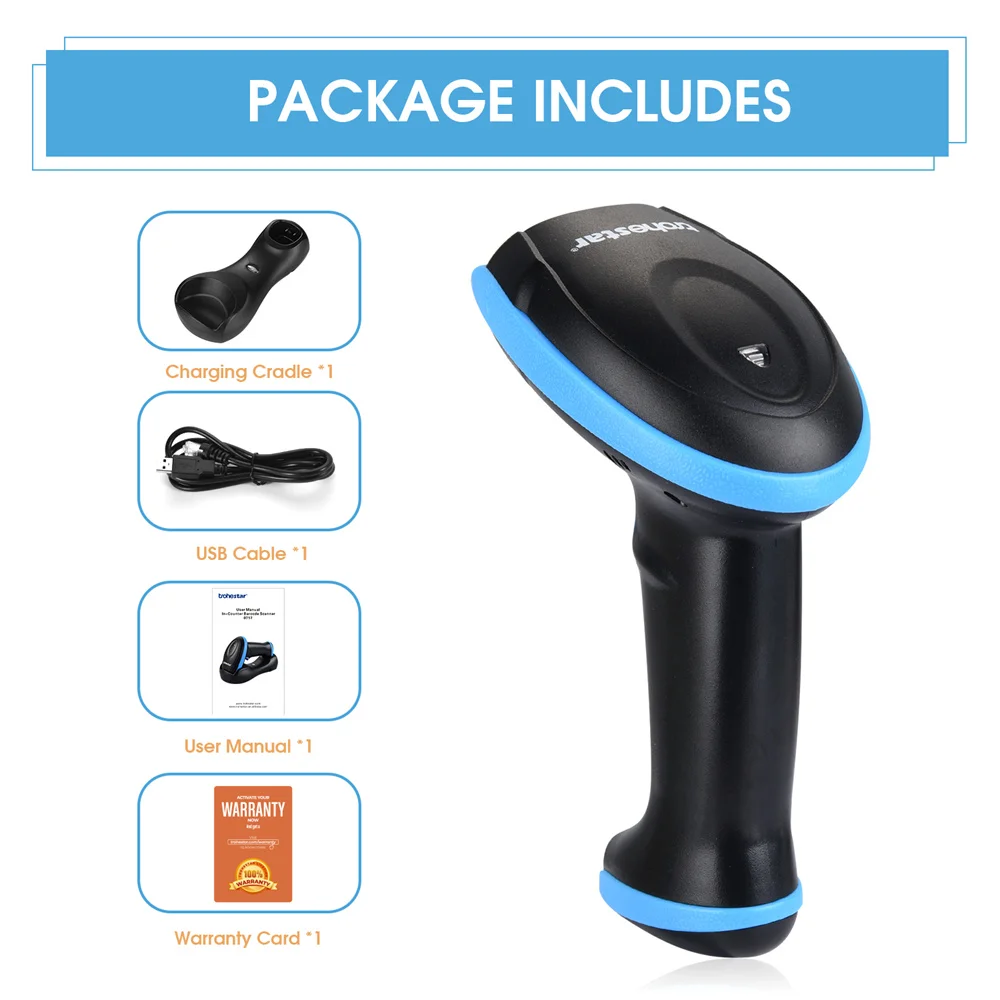 Trohestar Barcode Scanner Wireless 1D 2D Scanners code Reader Bluetooth-compatible QR Code Scanner for warehouse supermarket