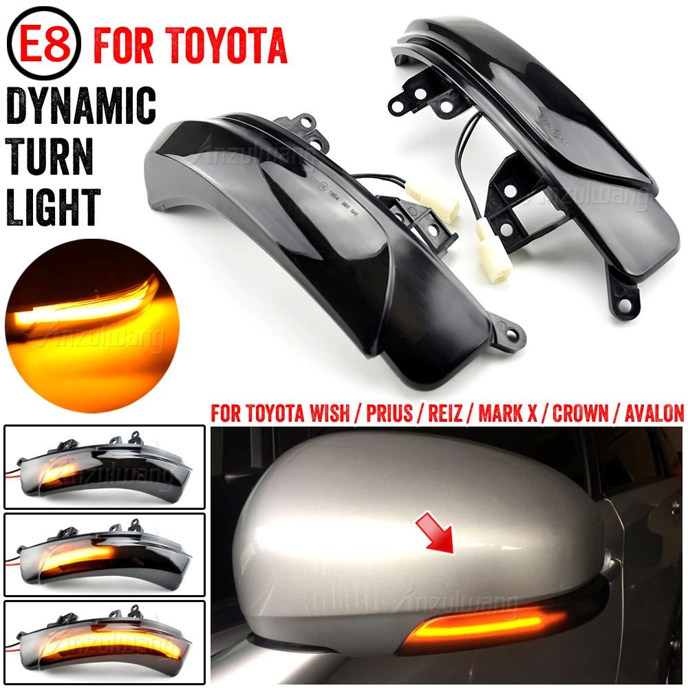 For Toyota WISH/PRIUS/REIZ/MARK X/CROWN/AVALON Dynamic LED Turn Signal Light Side Wing Mirror Indicator Directly Replace OEM