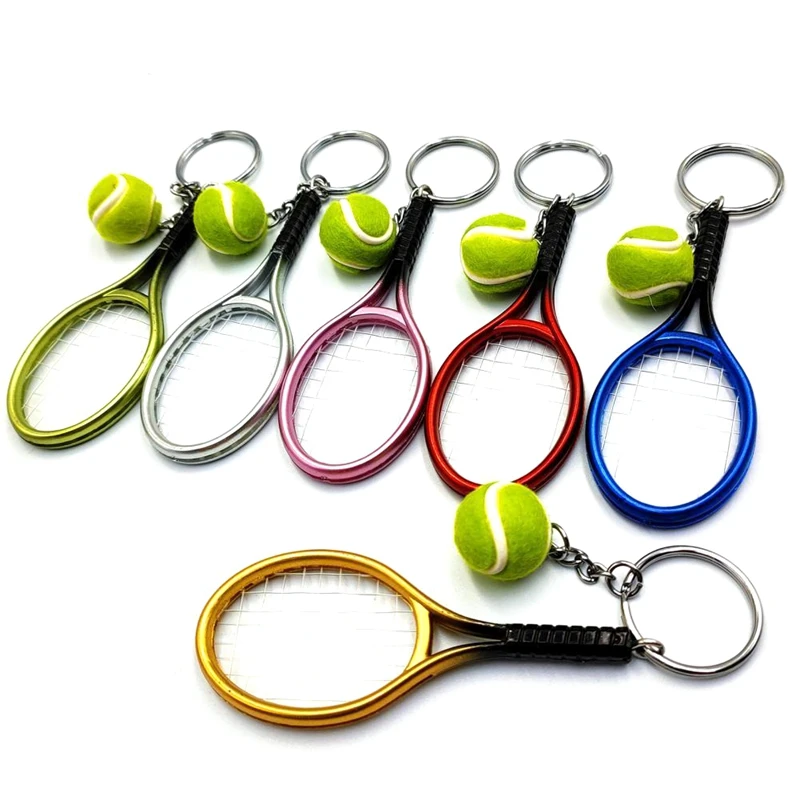 6Pcs Mini Tennis Racket Ball Keychain Pendant Bag Accessories for Bag Sport Advertisement Fans Souvenirs Key Ring