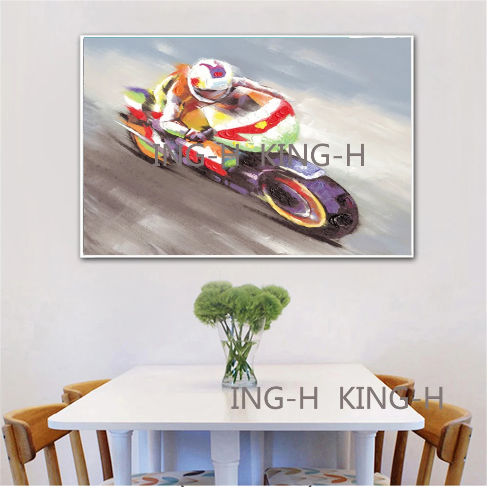 Pintura al óleo de la lona de la motocicleta pintada a mano pintura abstracta moderna del arte de la pared de la lona para la de