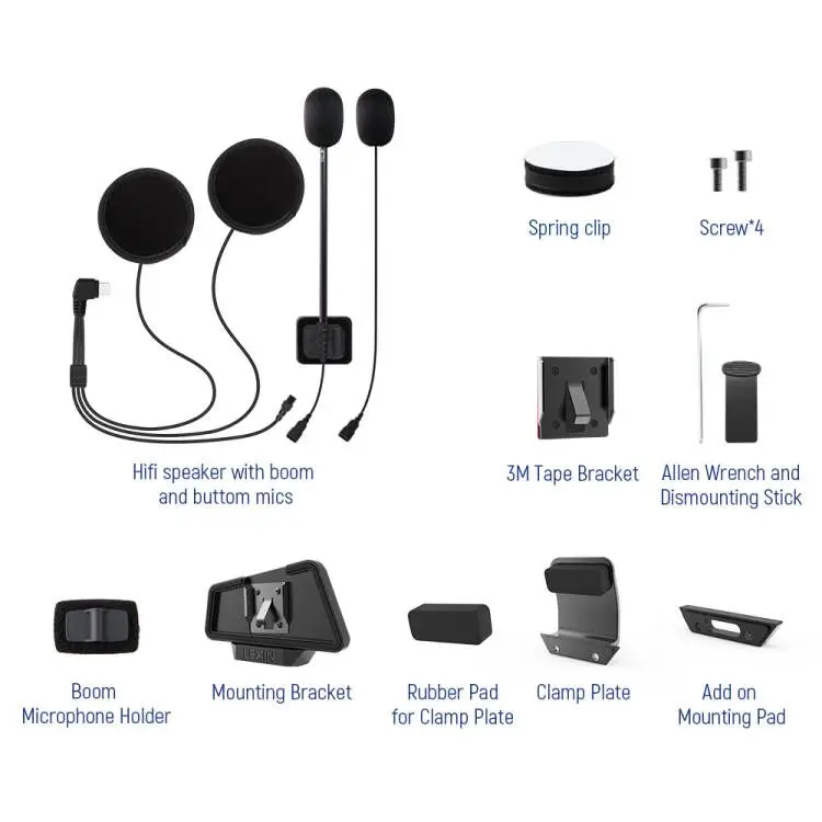 Lexin Motorcycle Intercom Headphone Headset & Clip Set Accessories for B4FM-X Bluetooth Type-C Interphone Intercom Jack Plug