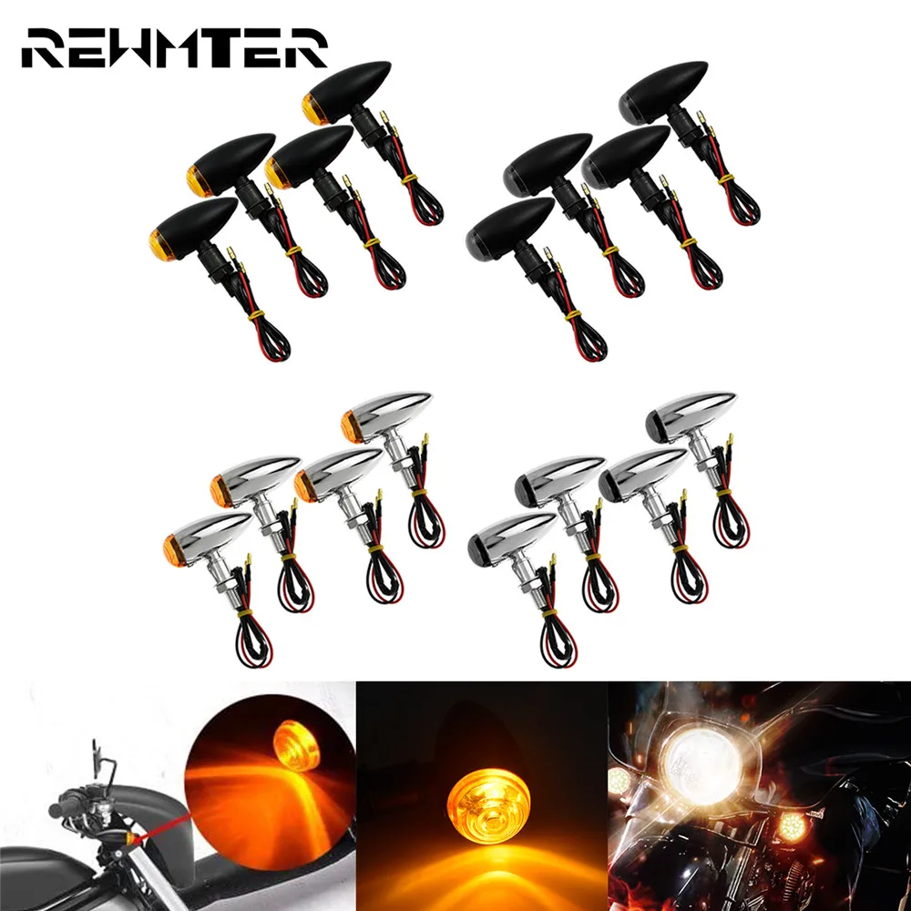 

Motorcycle Metal Bullet Turn Signals Indicator Lights Mini Bulb Amber Universal Blinkers Light Lamp For Harley Cruiser Chopper