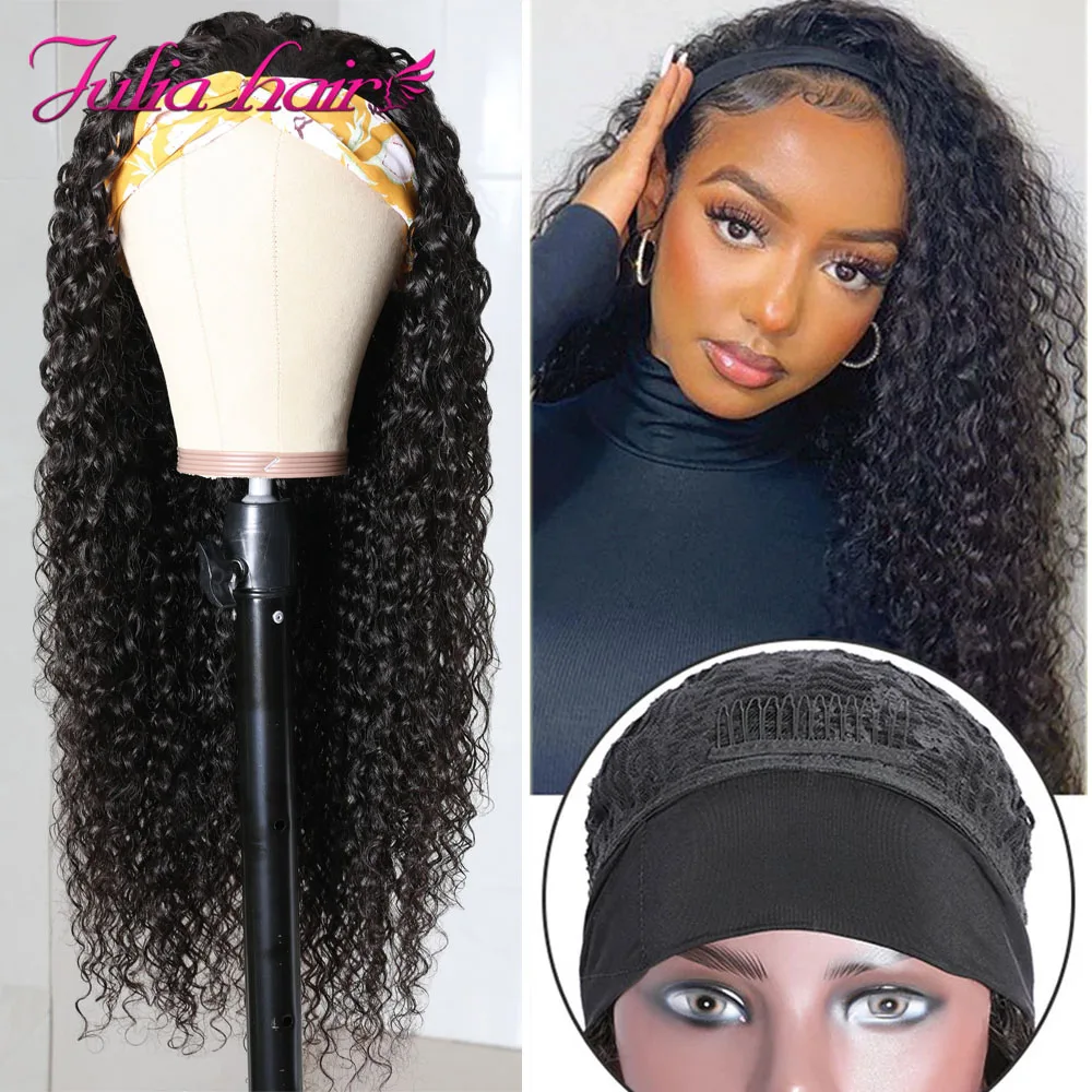 Ali Julia Malaysian Curly Headband Wig Human Hair Headband Scarf Wig V Part Wig Human Hair No Sew In Beginner Friendly image 5