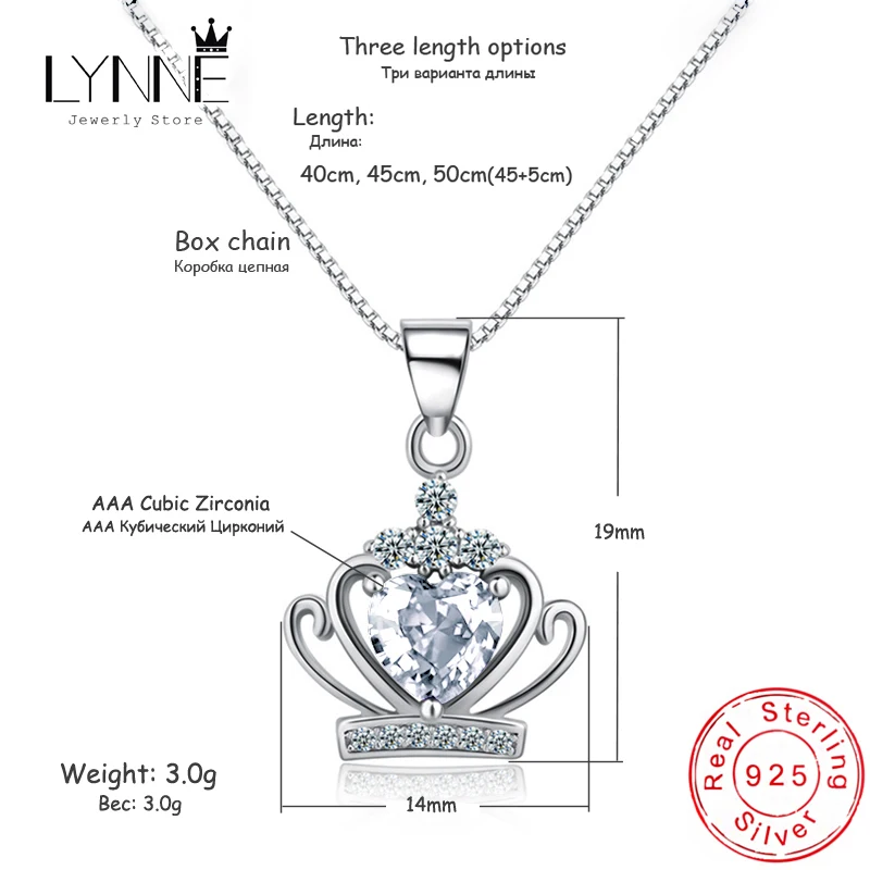 New Women Jewelry 925 Sterling Silver Fine Crown Zircon Pendants Necklaces Purple & White Heart Rhinestone Collarbone Chain Neck