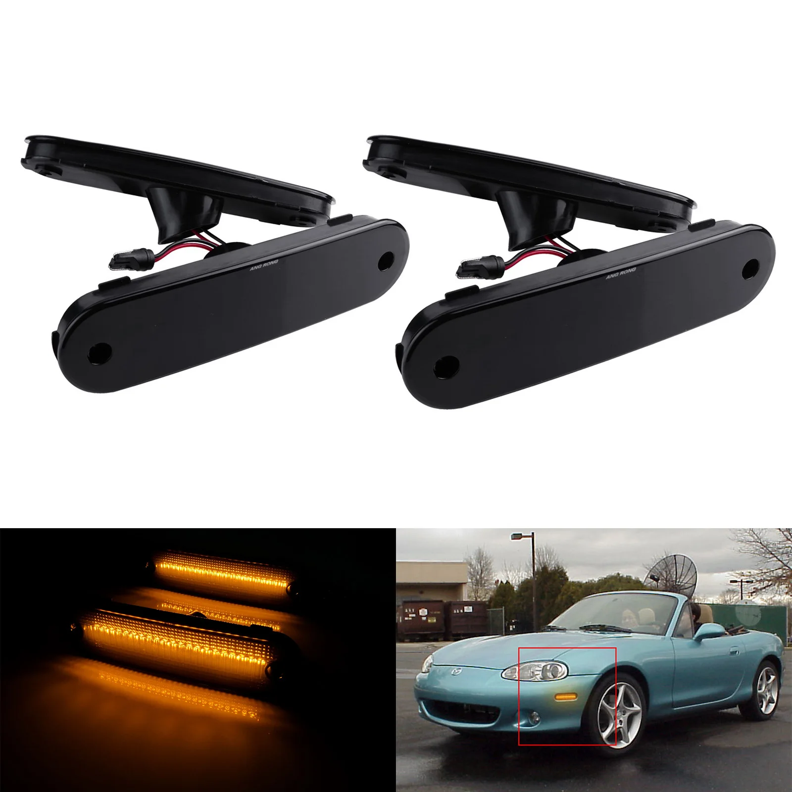 

For 1990-2005 Mazda Miata MX-5 4x LED Front Rear Side Marker Light Lamps Black Lens