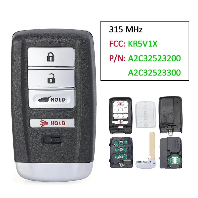 CN003139 Aftermarket 4 Button Smart Key 315MHz PCF7953X ID47 Chip KR5V1X A2C32523200 For Acura MDX RDX ILX TLX 2014-2020