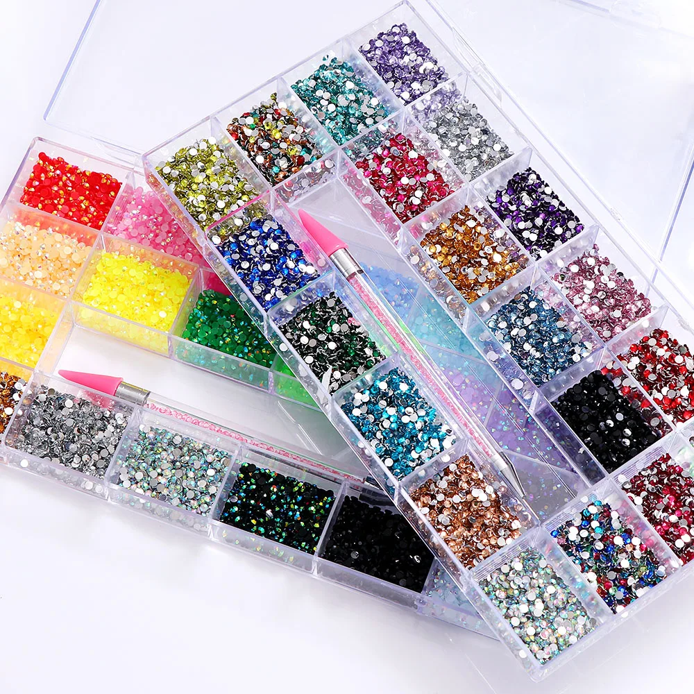 20000pcs/set 3mm Clear Crystal Rhinestones Round Flatback Colorful Glitter Gems Nail Accessories DIY 3D Nail Art Decorations