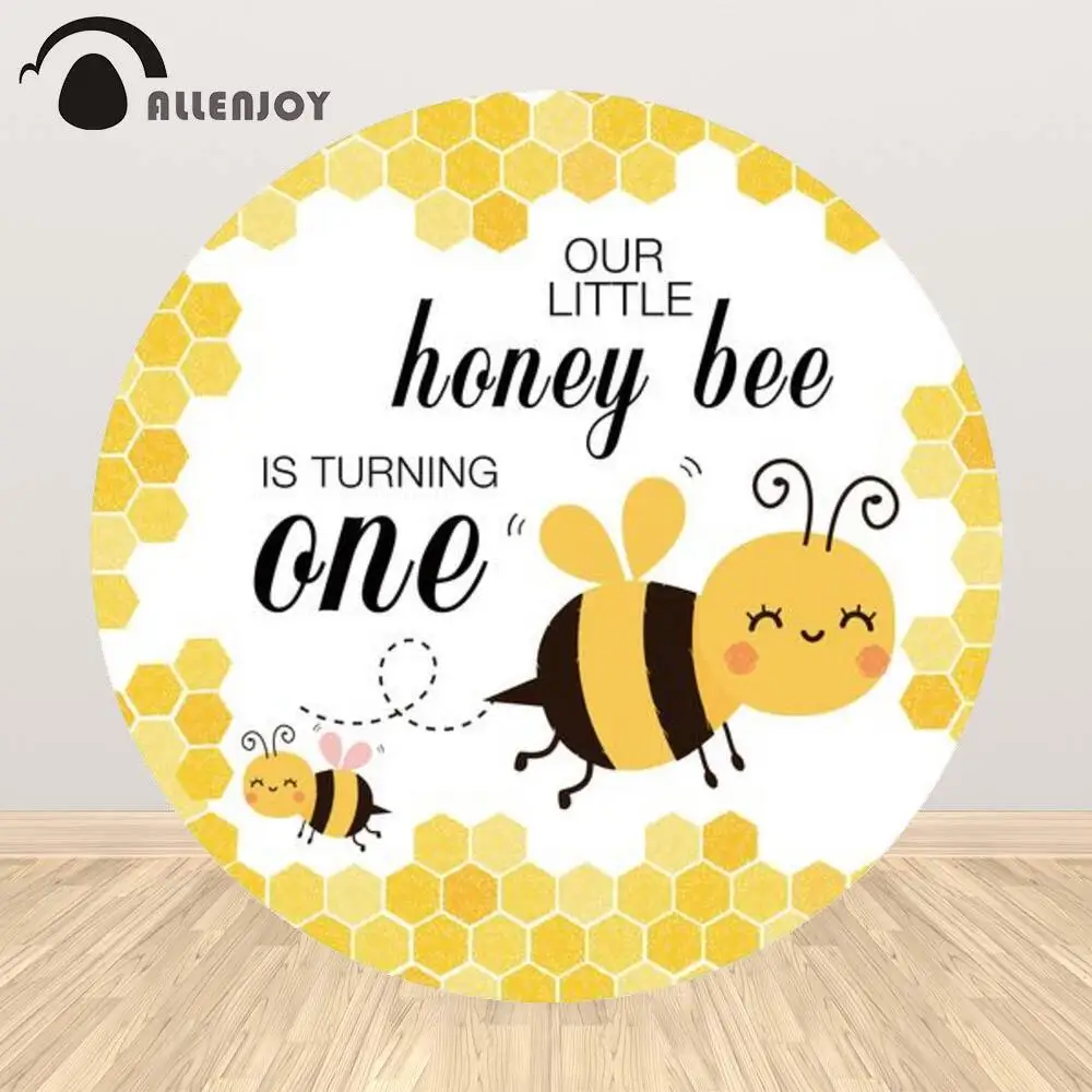 

Allenjoy Bee 1st Birthday Circle Background Baby Shower Celebration Party Supplies Prop Custom Decor Round Table Covers