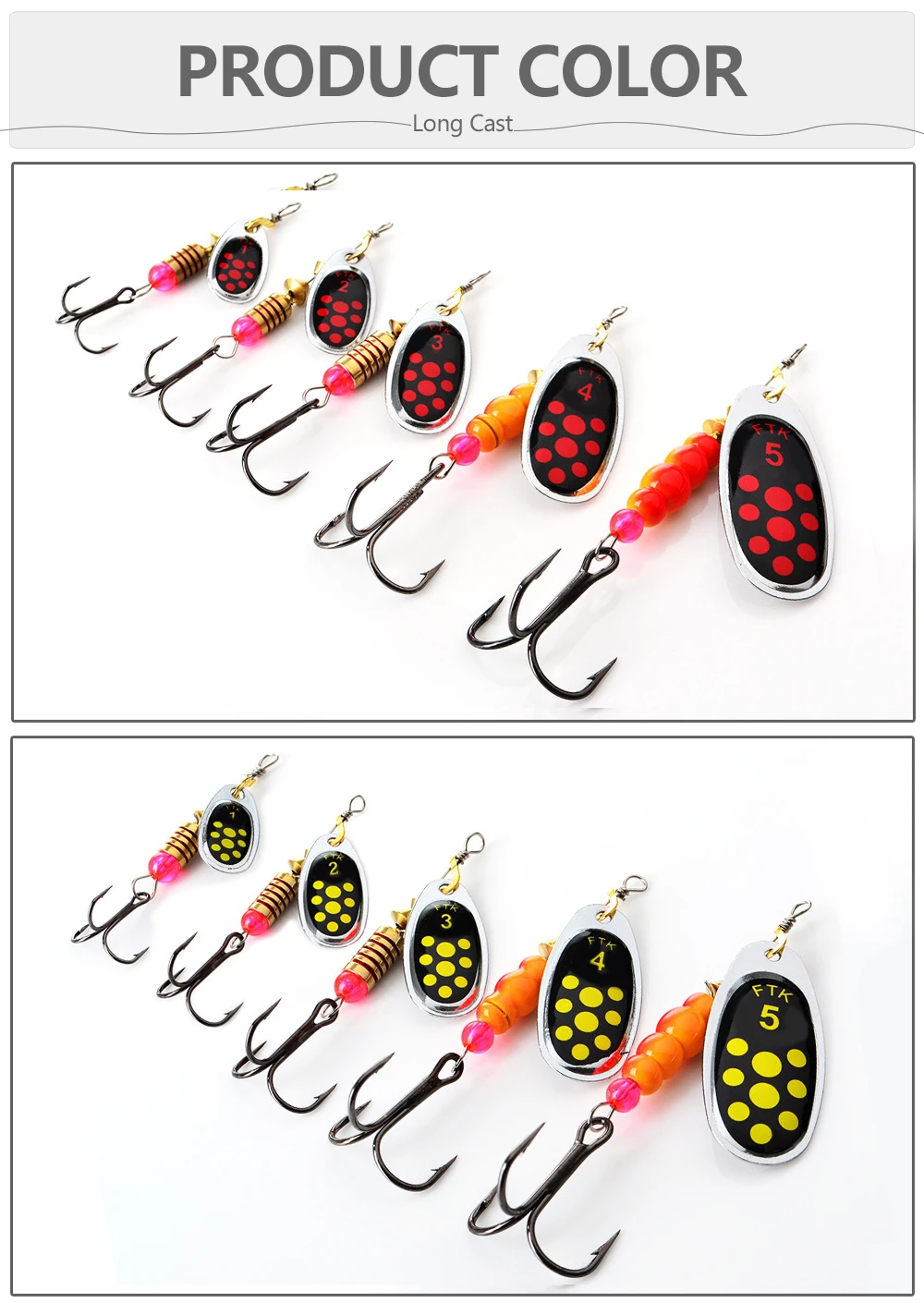 FTK 1 Stück Spinner-Köder 1 # -5 # Angelköder Bass Hard Baits Spoon mit Dreifachhaken für das Köderangeln – Detail 10